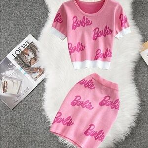 Pink Barbie Logo Top and Skirt Set